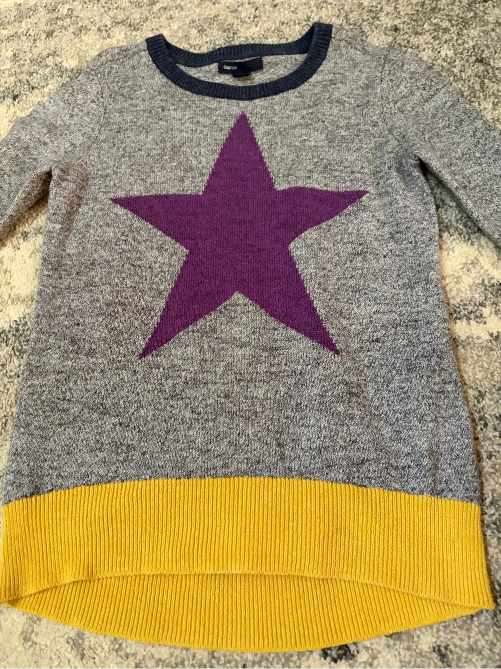 GAP Gray Sweater with Purple Star and Yellow Hemline
